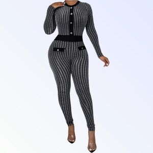 Stylish Black and White Houndstooth Jumpsuit